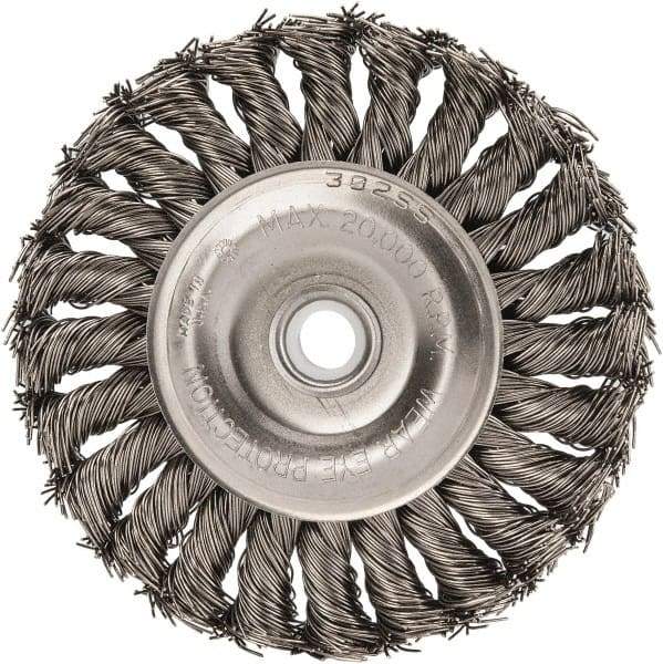 Anderson - 4" OD, 1/2" Arbor Hole, Knotted Stainless Steel Wheel Brush - 1/2" Face Width, 1" Trim Length, 0.02" Filament Diam, 20,000 RPM - Exact Industrial Supply