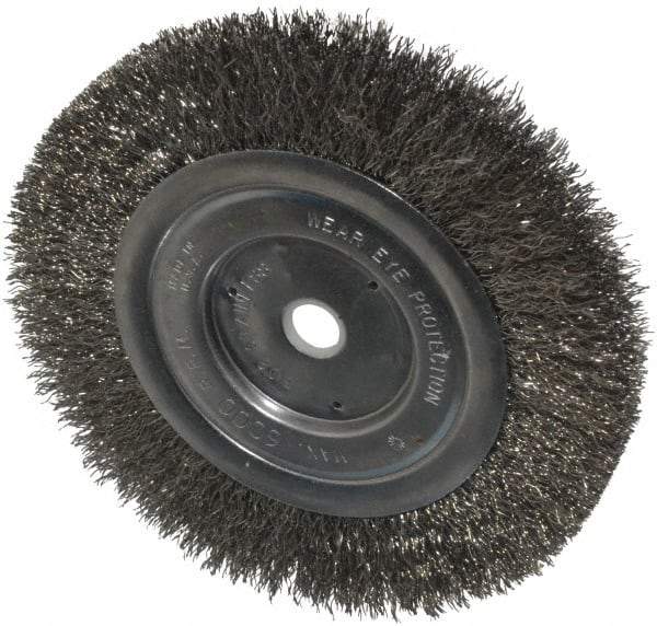 Anderson - 6" OD, 1/2" Arbor Hole, Crimped Stainless Steel Wheel Brush - 1/2" Face Width, 1-1/16" Trim Length, 0.0104" Filament Diam, 6,000 RPM - Exact Industrial Supply