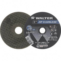 WALTER Surface Technologies - 6" Aluminum Oxide Cutoff Wheel - 3/64" Thick, 7/8" Arbor, 10,200 Max RPM, Use with Die Grinders - Exact Industrial Supply