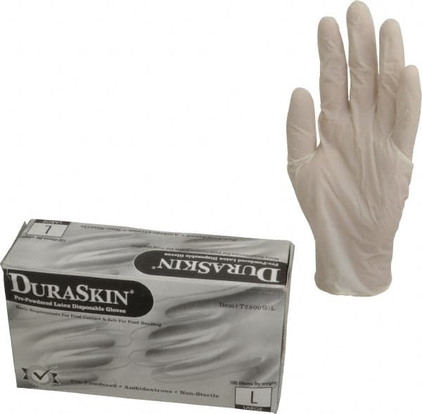 Disposable Gloves: Size Large, Latex Natural, 7″ Length, FDA Approved