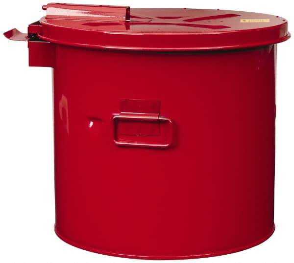 Justrite - 3.5 Gallon Capacity, Coated Steel, Red Wash Tank - 13 Inch High x 13-3/4 Inch Diameter, Includes Basket - Exact Industrial Supply