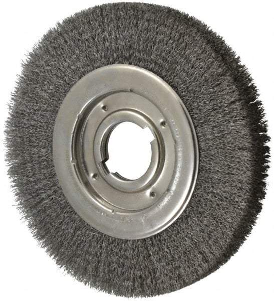Anderson - 10" OD, 2" Arbor Hole, Crimped Steel Wheel Brush - 1-1/4" Face Width, 2" Trim Length, 0.0118" Filament Diam, 3,600 RPM - Exact Industrial Supply