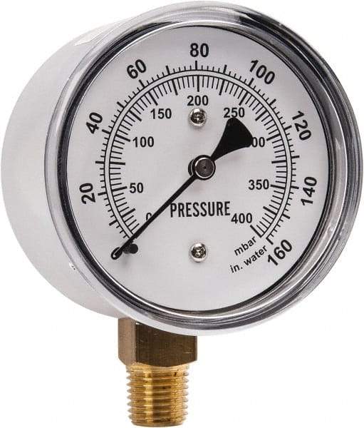Gast - 1/4" NPT psi Pressure Gauge - 0-60 psi Pressure, 0-400 Millibars - Exact Industrial Supply