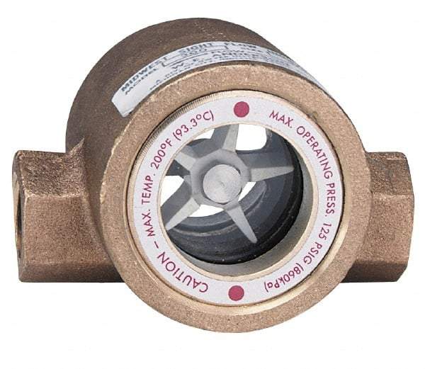 Dwyer - 1/4 Inch, Bronze Body Sight Flow Indicator - 125 Max psi, 3-1/16 Inch Overall Length, 200°F - Exact Industrial Supply