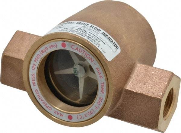 Dwyer - 1/2 Inch, Bronze Body Sight Flow Indicator - 125 Max psi, 4-1/16 Inch Overall Length, 200°F - Exact Industrial Supply