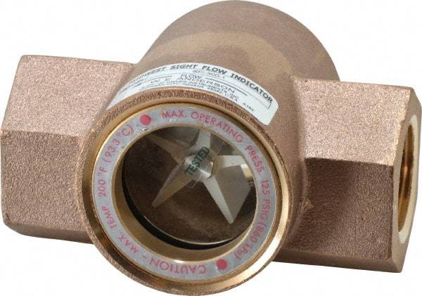 Dwyer - 1 Inch, Bronze Body Sight Flow Indicator - 125 Max psi, 4-3/8 Inch Overall Length, 200°F - Exact Industrial Supply