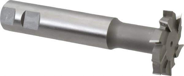 Made in USA - 2" Cut Diam, 3/8" Cut Width, 51/64" Neck Diam, 1" Shank Diam, 5-11/16" OAL, M42 Cobalt T-Slot Cutter - Uncoated, Staggered Teeth, 10 Teeth, Weldon Flat - Exact Industrial Supply