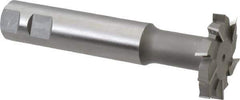 Made in USA - 2" Cut Diam, 3/8" Cut Width, 51/64" Neck Diam, 1" Shank Diam, 5-11/16" OAL, M42 Cobalt T-Slot Cutter - Uncoated, Staggered Teeth, 10 Teeth, Weldon Flat - Exact Industrial Supply