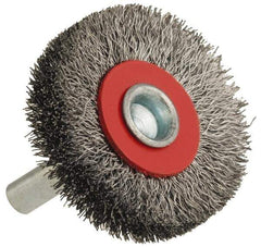 Value Collection - 2" OD, 1/4" Shank Diam, Crimped Steel Wheel Brush - 3/8" Face Width, 9/16" Trim Length, 0.015" Filament Diam, 15,000 RPM - Exact Industrial Supply