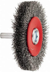 Value Collection - 2-5/8" OD, 1/4" Shank Diam, Crimped Steel Wheel Brush - 1/2" Face Width, 1/2" Trim Length, 0.008" Filament Diam, 15,000 RPM - Exact Industrial Supply