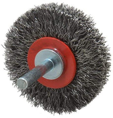 Value Collection - 2-3/8" OD, 1/4" Shank Diam, Crimped Steel Wheel Brush - 1/2" Face Width, 9/16" Trim Length, 0.015" Filament Diam, 15,000 RPM - Exact Industrial Supply