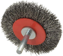 Value Collection - 2-5/8" OD, 1/4" Shank Diam, Crimped Steel Wheel Brush - 1/2" Face Width, 3/4" Trim Length, 0.015" Filament Diam, 15,000 RPM - Exact Industrial Supply