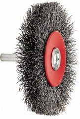 Value Collection - 3-1/16" OD, 1/4" Shank Diam, Crimped Steel Wheel Brush - 1/2" Face Width, 3/4" Trim Length, 0.015" Filament Diam, 12,000 RPM - Exact Industrial Supply