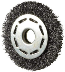 Value Collection - 2-1/2" OD, 3/8" Arbor Hole, Crimped Steel Wheel Brush - 5/16" Face Width, 1/2" Trim Length, 0.012" Filament Diam, 6,000 RPM - Exact Industrial Supply