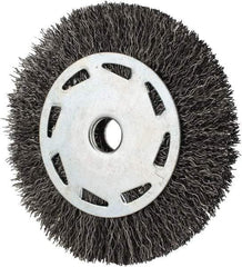 Value Collection - 4" OD, 1/2" Arbor Hole, Crimped Steel Wheel Brush - 7/16" Face Width, 23/32" Trim Length, 0.012" Filament Diam, 5,000 RPM - Exact Industrial Supply