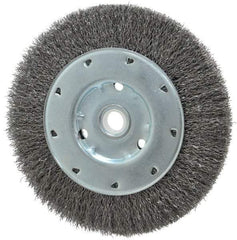 Value Collection - 6" OD, 1/2" Arbor Hole, Crimped Steel Wheel Brush - 1/2" Face Width, 1-15/64" Trim Length, 0.012" Filament Diam, 5,000 RPM - Exact Industrial Supply