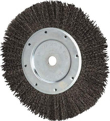 Value Collection - 8" OD, 1/2" Arbor Hole, Crimped Steel Wheel Brush - 9/16" Face Width, 1-9/16" Trim Length, 0.012" Filament Diam, 4,500 RPM - Exact Industrial Supply