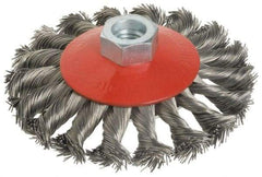 Value Collection - 4" OD, M14x2.00 Arbor Hole, Knotted Steel Wheel Brush - 1/2" Face Width, 7/8" Trim Length, 0.015" Filament Diam, 12,500 RPM - Exact Industrial Supply