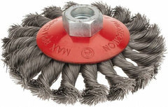 Value Collection - 4" OD, M14x2.00 Arbor Hole, Knotted Steel Wheel Brush - 1/2" Face Width, 7/8" Trim Length, 0.008" Filament Diam, 12,500 RPM - Exact Industrial Supply