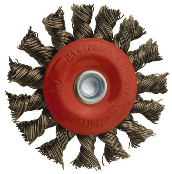 Value Collection - 12" OD, 1-1/4" Arbor Hole, Knotted Steel Wheel Brush - 11/16" Face Width, 1-13/16" Trim Length, 0.012" Filament Diam, 3,600 RPM - Exact Industrial Supply