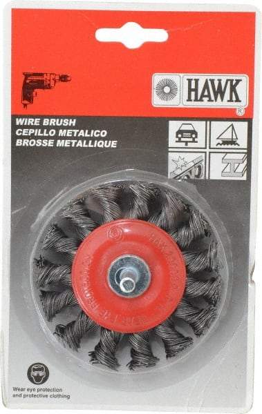 Value Collection - 3" OD, 1/4" Shank Diam, Knotted Steel Wheel Brush - 5/16" Face Width, 5/8" Trim Length, 0.012" Filament Diam, 20,000 RPM - Exact Industrial Supply