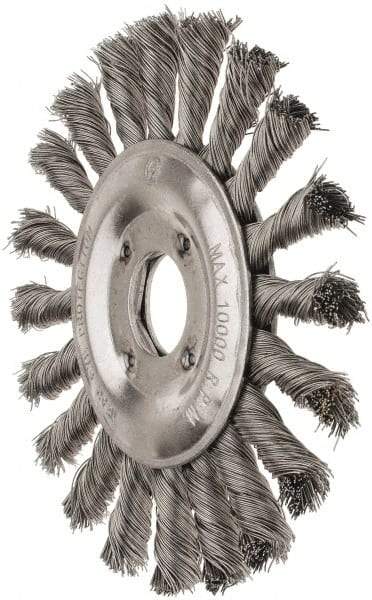 Value Collection - 5" OD, 7/8" Arbor Hole, Knotted Steel Wheel Brush - 1/2" Face Width, 1-1/8" Trim Length, 0.008" Filament Diam, 10,000 RPM - Exact Industrial Supply
