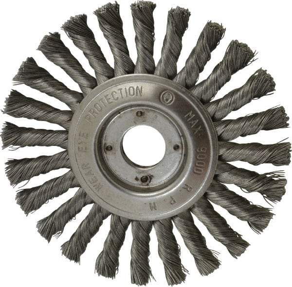 Value Collection - 6" OD, 7/8" Arbor Hole, Knotted Steel Wheel Brush - 1/2" Face Width, 1-1/2" Trim Length, 0.008" Filament Diam, 9,000 RPM - Exact Industrial Supply