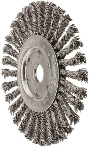Value Collection - 7" OD, 7/8" Arbor Hole, Knotted Steel Wheel Brush - 1/2" Face Width, 1-11/16" Trim Length, 0.015" Filament Diam, 9,000 RPM - Exact Industrial Supply