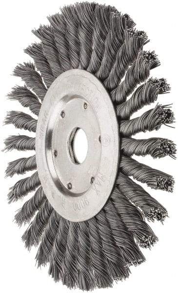 Value Collection - 7" OD, 7/8" Arbor Hole, Knotted Steel Wheel Brush - 1/2" Face Width, 1-11/16" Trim Length, 0.012" Filament Diam, 9,000 RPM - Exact Industrial Supply
