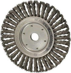 Value Collection - 8" OD, 7/8" Arbor Hole, Knotted Steel Wheel Brush - 1/2" Face Width, 1-11/16" Trim Length, 0.015" Filament Diam, 8,500 RPM - Exact Industrial Supply