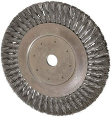 Value Collection - 10" OD, 1" Arbor Hole, Knotted Steel Wheel Brush - 5/8" Face Width, 1-11/16" Trim Length, 0.008" Filament Diam, 4,500 RPM - Exact Industrial Supply