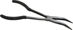 Value Collection - 11" OAL, 4" Jaw Length x 11/16" Jaw Width, Long Nose Pliers - Serrated Jaw, Angled Head, Plastic Dipped Handles - Exact Industrial Supply