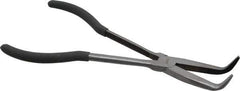 Value Collection - 11" OAL, 4" Jaw Length x 11/16" Jaw Width, Long Nose Pliers - Serrated Jaw, Angled Head, Plastic Dipped Handles - Exact Industrial Supply