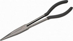 Value Collection - 11" OAL, 4" Jaw Length x 11/16" Jaw Width, Long Nose Pliers - Serrated Jaw, Straight Head, Plastic Dipped Handles - Exact Industrial Supply