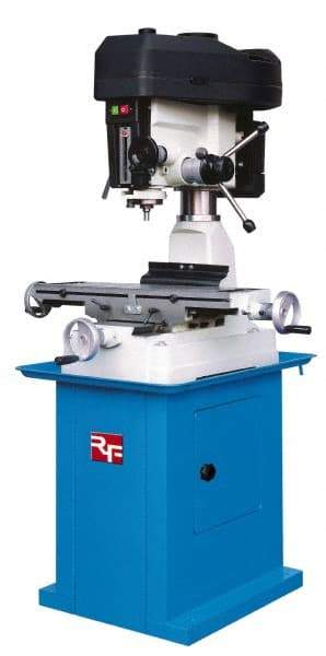 Rong Fu - 3 Phase, 16-3/8" Swing, Step Pulley Mill Drill Machine - 28-1/2" Table Length x 8-1/4" Table Width, 18-1/8" Longitudinal Travel, 6-1/4" Cross Travel, 12 Spindle Speeds, 1 hp, 230 Volts - Exact Industrial Supply