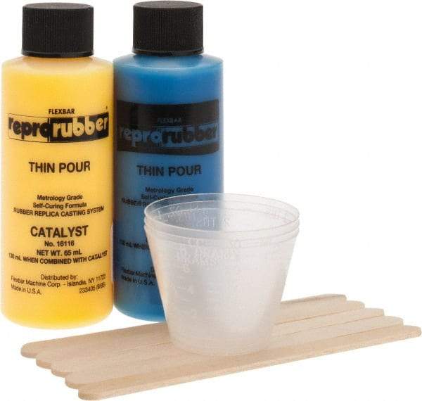 Flexbar - 130 ml Thin Pour Casting Material Kit - Thin Pour, 130 ml Kit, 1 Bottle of Base Material, 1 Bottle of Catalyst, 5 Measuring Cups, 10 Stirring Sticks - Exact Industrial Supply