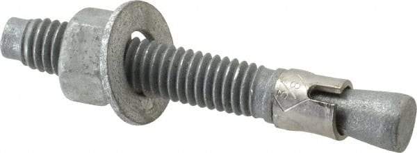 Made in USA - 3/8" Diam, 3/8" Drill, 2-3/4" OAL, 2-7/8" Min Embedment Wedge Expansion Concrete Anchor - Grade 5 Steel, Galvanized Finish, Hex Nut Head, Hex Drive, 1-5/8" Thread Length - Exact Industrial Supply