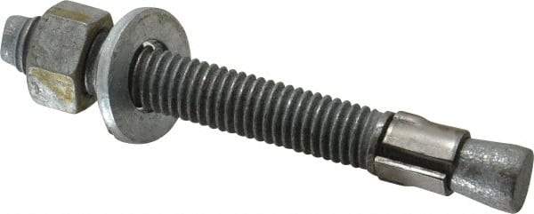 Made in USA - 1/2" Diam, 1/2" Drill, 4-1/4" OAL, 4-5/8" Min Embedment Wedge Expansion Concrete Anchor - Grade 5 Steel, Galvanized Finish, Hex Nut Head, Hex Drive, 3" Thread Length - Exact Industrial Supply