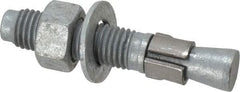 Made in USA - 3/4" Diam, 3/4" Drill, 4-1/4" OAL, 1-3/8" Min Embedment Wedge Expansion Concrete Anchor - Grade 5 Steel, Galvanized Finish, Hex Nut Head, Hex Drive, 2-3/8" Thread Length - Exact Industrial Supply