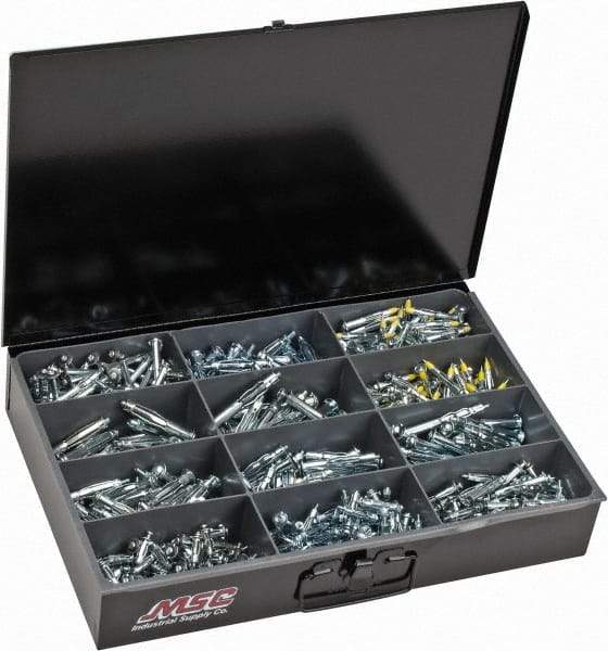 Value Collection - 684 Piece, 1/8 to 1/4" Screw, Steel Anchor Assortment - Zinc Plated - Exact Industrial Supply