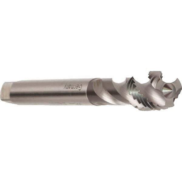 Emuge - M8x1.00 Metric Fine 3 Flute 6H Modified Bottoming Spiral Flute Tap - Cobalt, Bright Finish, 90mm OAL, Right Hand Flute, Right Hand Thread, Series Enorm - Exact Industrial Supply