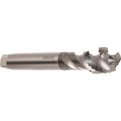 Emuge - M8x1.00 Metric Fine 3 Flute 6H Modified Bottoming Spiral Flute Tap - Cobalt, Bright Finish, 90mm OAL, Right Hand Flute, Right Hand Thread, Series Enorm - Exact Industrial Supply