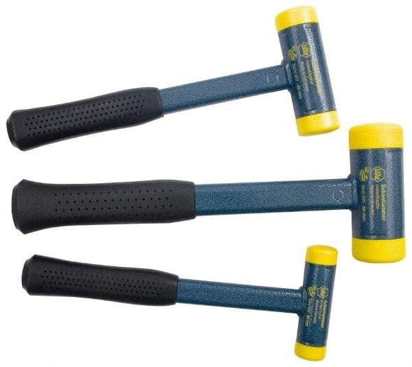 Wiha - 3 Piece, Steel Cushion Grip Handle Med Hard Polyurethane Replaceable Faces, Dead Blow Hammer Set - 12-5/8, 13-5/8, 16-5/32" OAL, Replaceable Face Deadblows 3 Med Deadblow Hammers - Exact Industrial Supply