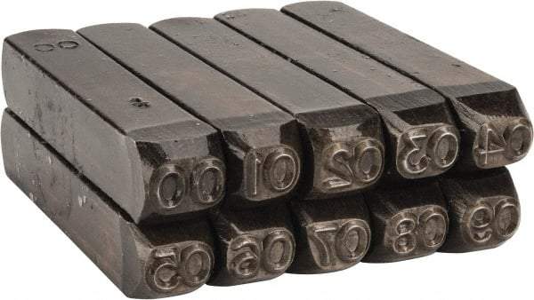 Made in USA - 10 Piece, 1/4" Character Steel Stamp Set - Double Digit Figures, Double Digits - Exact Industrial Supply