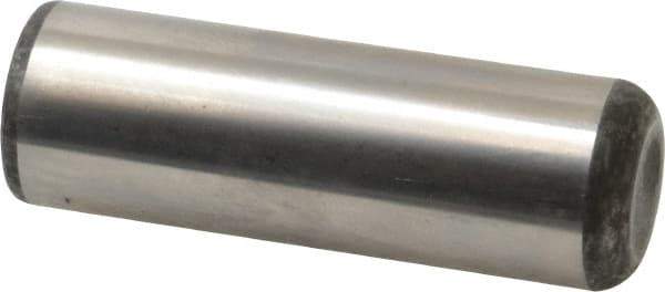 Made in USA - 1" Diam x 3" Pin Length Grade 8 Alloy Steel Standard Dowel Pin - Bright Finish, C 47-58 & C 60 (Surface) Hardness, 117,800 Lb (Single Shear), 235,600 Lb (Double Shear) Breaking Strength, 1 Beveled & 1 Rounded End - Exact Industrial Supply