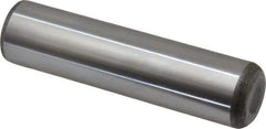 Made in USA - 1" Diam x 4" Pin Length Grade 8 Alloy Steel Standard Dowel Pin - Bright Finish, C 47-58 & C 60 (Surface) Hardness, 117,800 Lb (Single Shear), 235,600 Lb (Double Shear) Breaking Strength, 1 Beveled & 1 Rounded End - Exact Industrial Supply