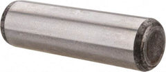 Made in USA - 7/16" Diam x 1-1/2" Pin Length Grade 8 Alloy Steel Standard Dowel Pin - Bright Finish, C 47-58 & C 60 (Surface) Hardness, 22,550 Lb (Single Shear), 45,100 Lb (Double Shear) Breaking Strength, 1 Beveled & 1 Rounded End - Exact Industrial Supply