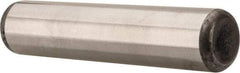 Made in USA - 7/16" Diam x 2" Pin Length Grade 8 Alloy Steel Standard Dowel Pin - Bright Finish, C 47-58 & C 60 (Surface) Hardness, 22,550 Lb (Single Shear), 45,100 Lb (Double Shear) Breaking Strength, 1 Beveled & 1 Rounded End - Exact Industrial Supply