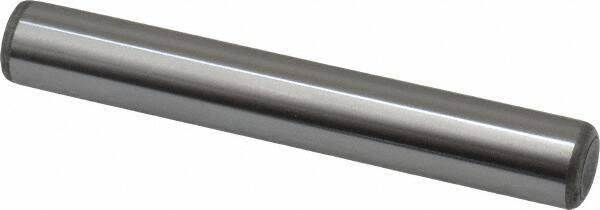 Made in USA - 7/16" Diam x 3" Pin Length Grade 8 Alloy Steel Standard Dowel Pin - Bright Finish, C 47-58 & C 60 (Surface) Hardness, 22,550 Lb (Single Shear), 45,100 Lb (Double Shear) Breaking Strength, 1 Beveled & 1 Rounded End - Exact Industrial Supply