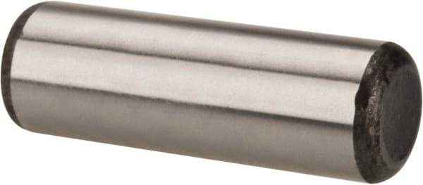 Made in USA - 1/2" Diam x 1-1/2" Pin Length Grade 8 Alloy Steel Standard Dowel Pin - Bright Finish, C 47-58 & C 60 (Surface) Hardness, 29,450 Lb (Single Shear), 58,900 Lb (Double Shear) Breaking Strength, 1 Beveled & 1 Rounded End - Exact Industrial Supply